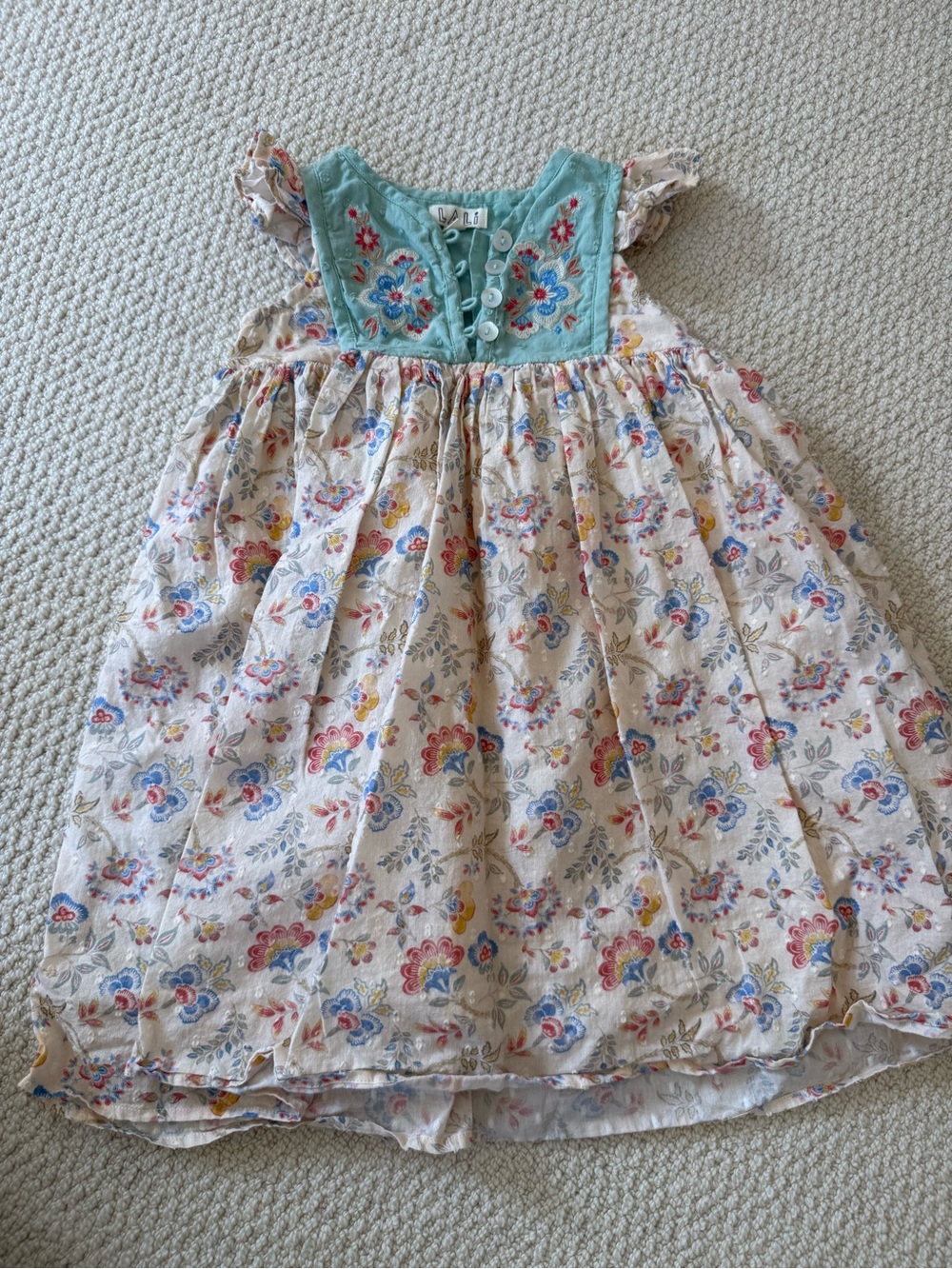 Lali Floral Cotton Dress with Mint Embroidered Yoke